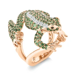 Ring Frosch aus 750 Gold weiß/rot 209 Tsavorithe 3,17ct grün 21 Diamanten 0,33ct