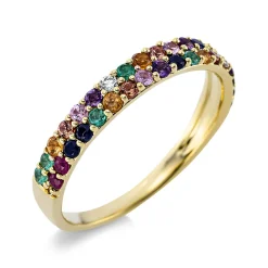 Ring 750 Gelbgold 34 Farbsteine 0,55ct mehrfarbig 2 Brillanten 0,04ct TW-SI B:3,1mm
