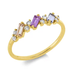 Ring 750 Gelbgold 3 Saphire 0,38ct mehrfarbig 8 Brillanten 0,14ct TW-SI/PI B:4mm