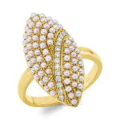 Ring 750 Gelbgold 72 Süßwasser-Perlen weiß 14 Brillanten 0,1ct TW-SI B:24,4mm