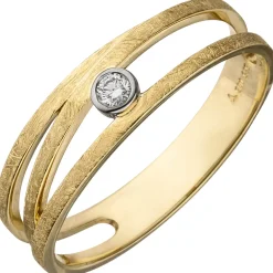 Ring 585 Gold Gelbgold teil-eismatt Diamant Brillant 0,05 Ct Damen