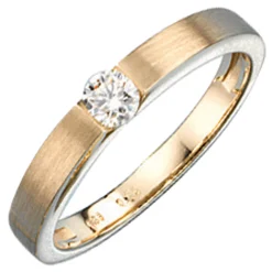 Ring Goldring Damen mit Diamant 0.25Ct 585 Gelbgold mattiert Fingerschmuck
