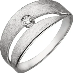 Ring 585 Gold Weißgold flach Diamant Brillant 0,09 Ct W/SI Fingerring