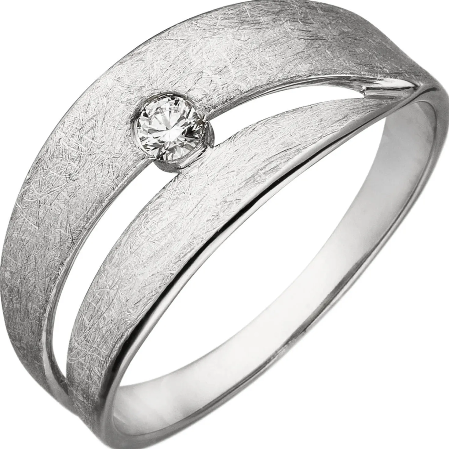 Ring 585 Gold Weißgold flach Diamant Brillant 0,09 Ct W/SI Fingerring