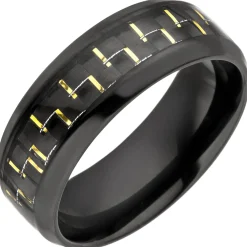 Ring Herrenring aus Edelstahl schwarz lackiert mit Carbon-Einlagen Fingerschmuck