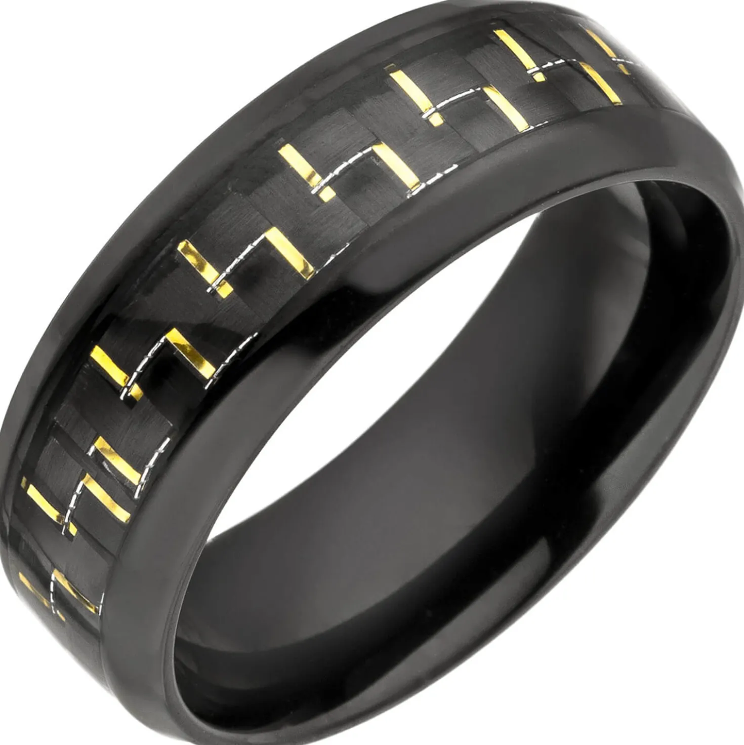 Ring Herrenring aus Edelstahl schwarz lackiert mit Carbon-Einlagen Fingerschmuck