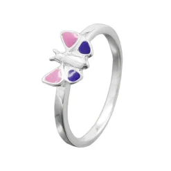 Ring Kinderring Fingerschmuck, Schmetterling, pink-lila lackiert, 925 Silber