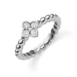 Ring Kugelring Blume 585 Gold Weißgold mit 5 Diamant-Brillanten 0,24ct. TW-SI
