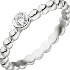 Ring Kugelring Kugel mit weißem Zirkonia Solitär, 925 Sterling Silber Damen