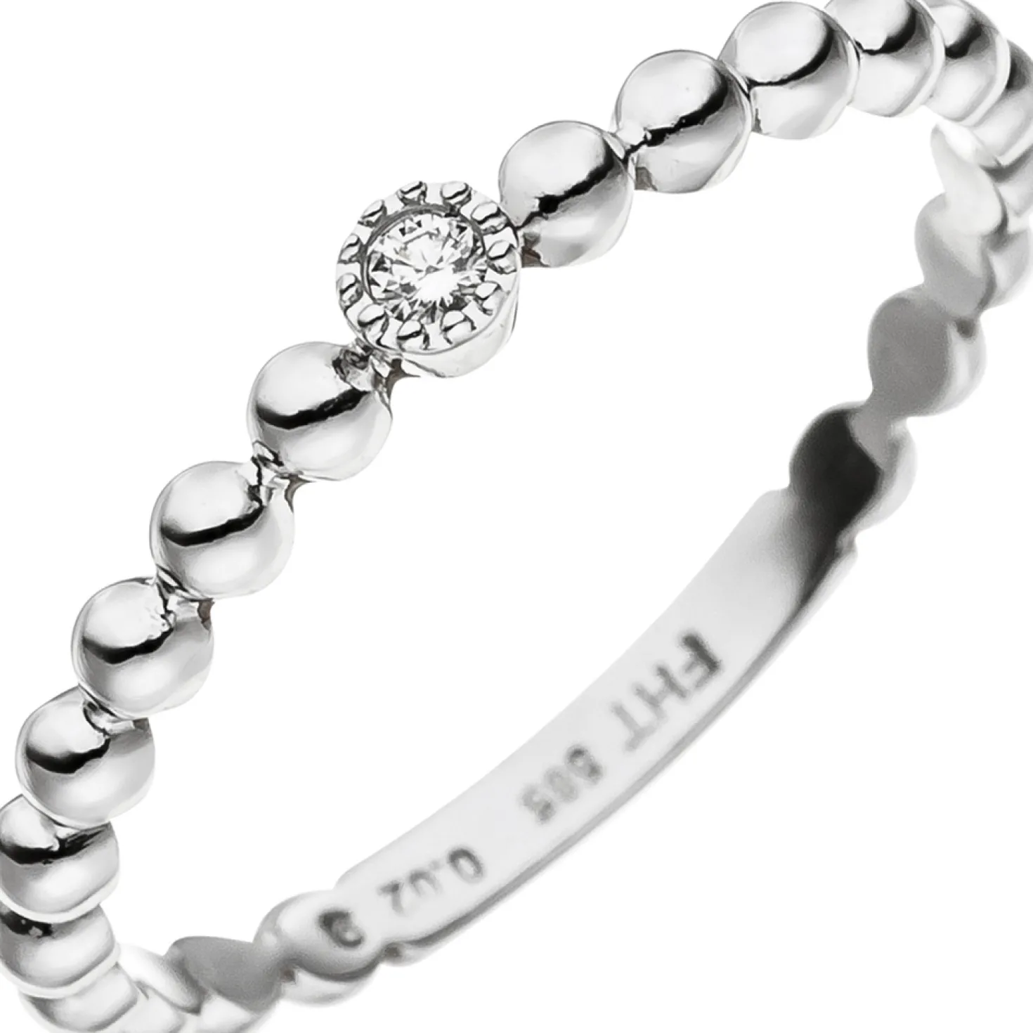 Ring Kugelring mit Diamant Brillant 0,02 Ct Solitär 585 Gold Weißgold
