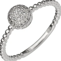 Ring Kugelring mit 29 Diamant Brillanten 0,13 Ct 585 Gold Weißgold