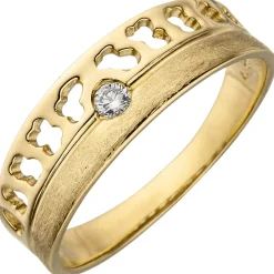 Ring mit Diamant Brillant 0,05Ct 585 Gold Gelbgold teil-eismatt flach
