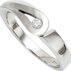 Ring mit Diamant 0.05Ct Brillant 925 Silber rhodiniert teilmattiert