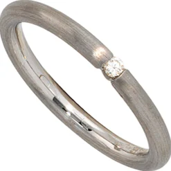 Ring mit Diamant 0.03Ct W/P1 Brillant 925 Silber rhodiniert mattiert Silberring