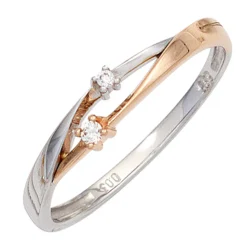 Ring mit 2 Diamanten 0.03Ct W/SI Brillanten 585 Gold Weißgold Rotgold bicolor