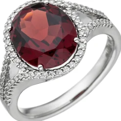 Ring mit Granat rot & 66 Diamanten 0.32Ct Brillanten 585 Gold Weißgold