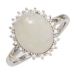 Ring mit Opal & 18 Diamanten 0.1Ct W/SI Brillanten 585 Gold Weißgold Opalring