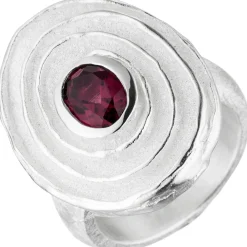 Ring mit rotem Rhodolith, oval teilmattiert Spiralform 925 Silber Silberring