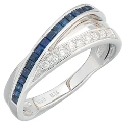 Ring mit 16 Saphiren blau & 9 Diamanten Brillanten 585 Weißgold Goldring Damen