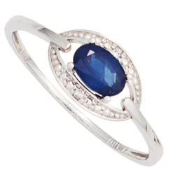 Ring mit Saphir Safir blau & Diamanten 0.01Ct W/P1 Brillanten 585 Gold Weißgold