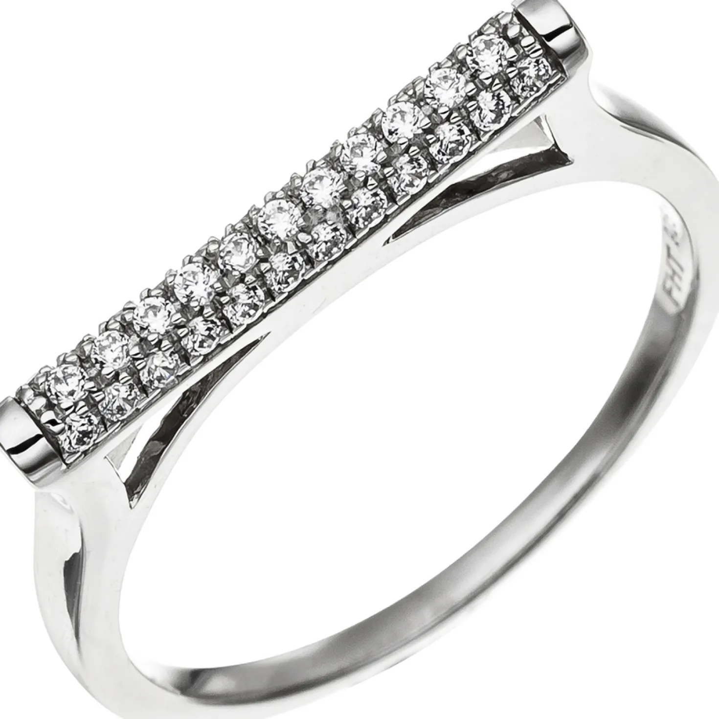 Ring mit Stab Stäbchen weiße Zirkonia 925 Silber rhodiniert Fingerschmuck Damen
