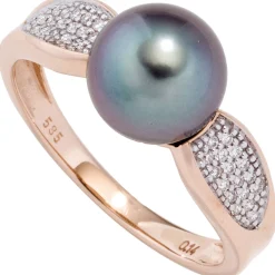 Ring mit Tahiti Perle grau-violett & 34 Brillanten 0.14Ct W/SI 585 Gold Rotgold