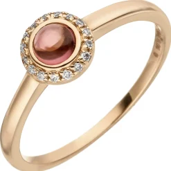 Ring mit Turmalin-Cabochon in und 16 Diamanten 0.05Ct 585 Gold Rotgold