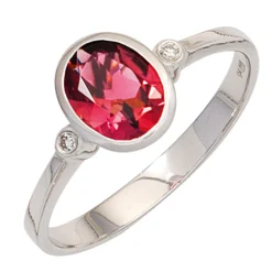 Ring mit Turmalin rosa oval & Diamanten 0.02Ct W/SI Brillanten 585 Gold Weißgold