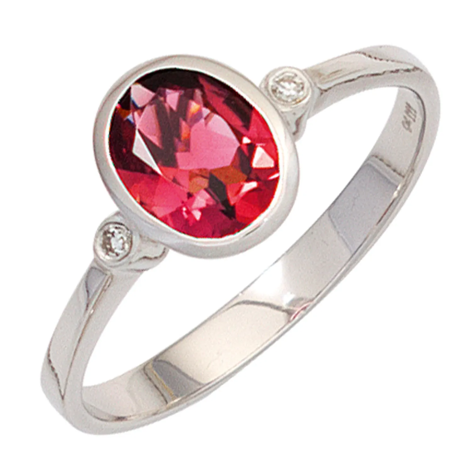 Ring mit Turmalin rosa oval & Diamanten 0.02Ct W/SI Brillanten 585 Gold Weißgold