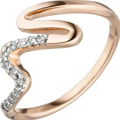 Ring mit weißen Zirkonia, verschlungen, 925 Silber Rotgold vergoldet Silberring