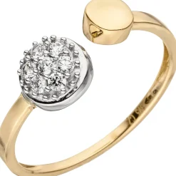 Ring offener Damenring, weiße Zirkonia 375 Gold Gelbgold Goldring Fingerschmuck