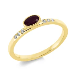 Ring Oval aus 750 Gelbgold Rubin 0,31ct rot 6 Brillanten 0,06ct TW-SI B:3,9mm