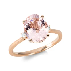 Ring Oval aus 750 Rotgold Morganit 2,19ct rosé 2 Brillanten 0,04ct TW-SI B:10,3mm