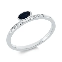 Ring Oval aus 750 Weißgold Saphir 0,31ct blau 6 Brillanten 0,06ct TW-SI B:3,9mm