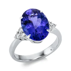 Ring Oval aus 750 Weißgold Tansanit 5,85ct blau 6 Brillanten 0,21ct TW-SI B:12mm
