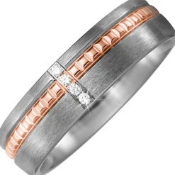 Ring Partnerring aus Titan 4 Diamanten 0.04Ct Streifen 750 Rotgold