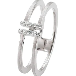 Ring 2-reihig 585 Gold Weißgold mattiert 12 Diamanten Brillanten 0,06 Ct. W-Si