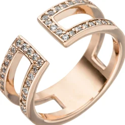 Ring 2-reihig mit Zirkonia offen 925 Silber Rotgold vergoldet Fingerschmuck