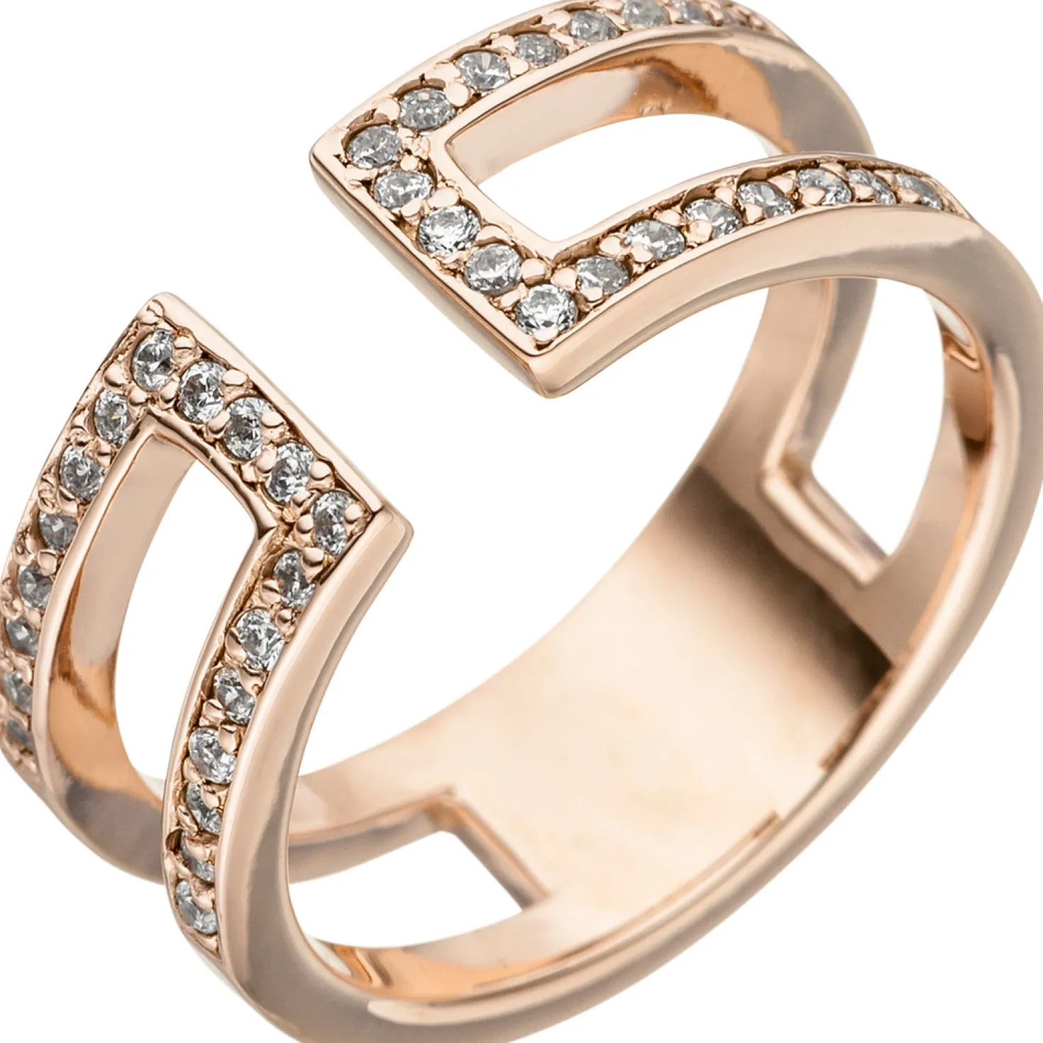 Ring 2-reihig mit Zirkonia offen 925 Silber Rotgold vergoldet Fingerschmuck
