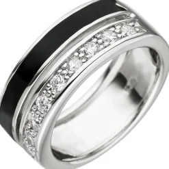 Ring 2-reihig mit Zirkonia weiß & Lackeinlage schwarz, 925 Silber Fingerschmuck