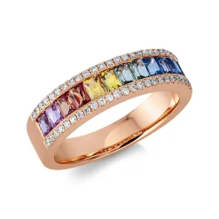 Ring 750 Rotgold 12 Saphire 1,22ct mehrfarbig 50 Brillanten 0,19ct TW-SI B:5,1mm