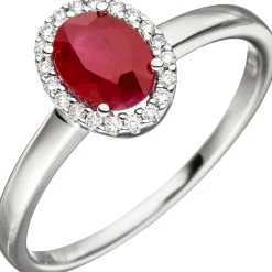 Ring Rubin rot oval & 20 Diamanten 0.1Ct W/SI Brillanten 585 Gold Weißgold