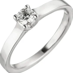 Ring Solitär mit Diamant 0.15Ct schlicht 585 Gold Weißgold Rosegold