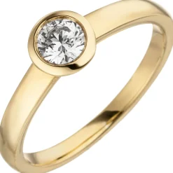 Ring Solitär mit Diamant 0.15Ct W/SI Brillant rund schlicht 585 Gold Gelbgold