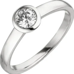 Ring Solitär mit Diamant 0.15Ct W/SI Brillant rund schlicht 585 Gold Weißgold