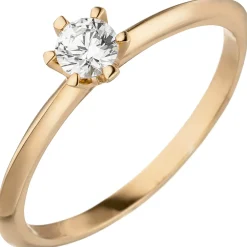 Ring Solitär mit Diamant 0.25Ct W/SI Brillant schlicht 585 Gold Rotgold Rosegold