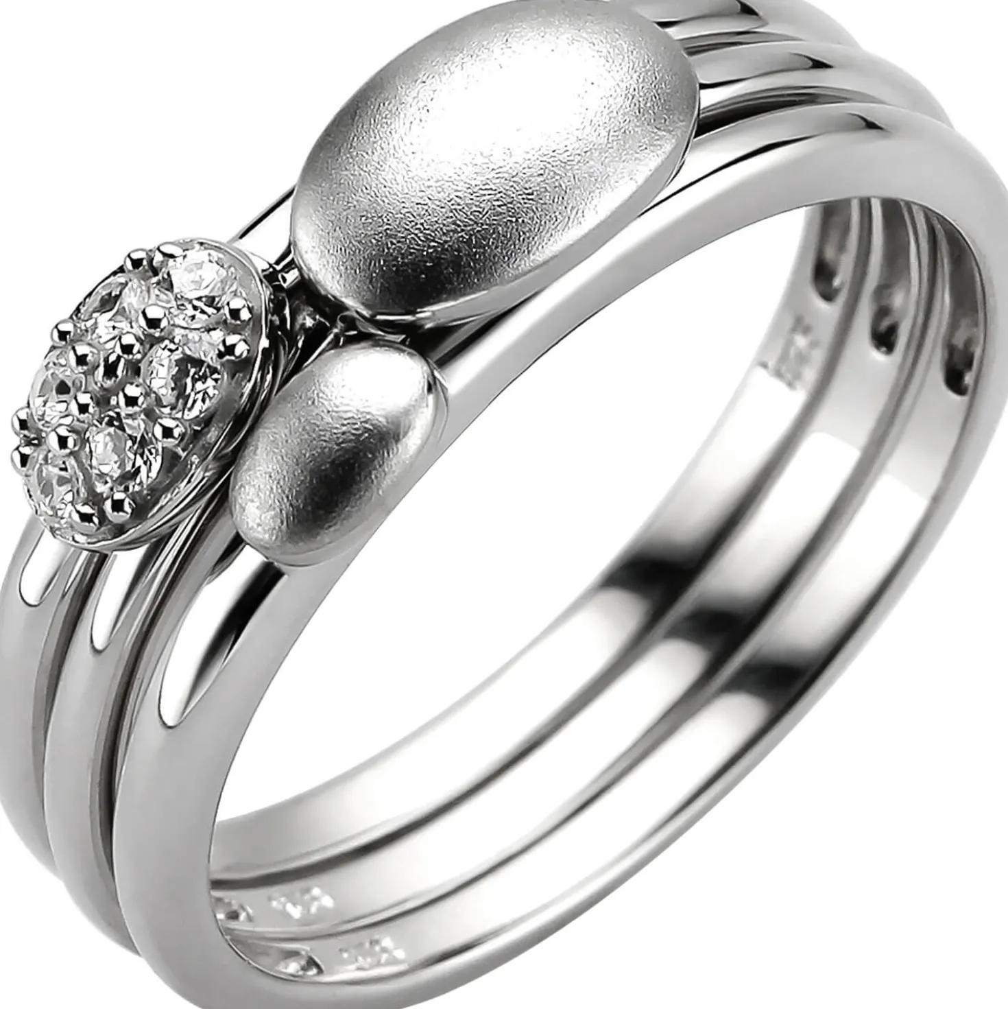 Ring 3-teilig aus 925 Silber mit 6 Zirkonia Silberring Fingerring Fingerschmuck
