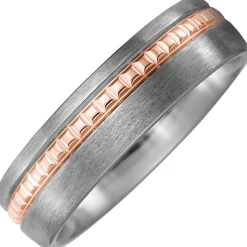 Ring Titanring Partnerring aus Titan mattiert, Goldstreifen aus 750 Gold Rotgold