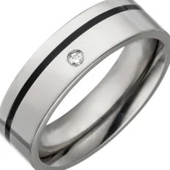 Ring Titanring Titan schwarzer Keramik Streifen Diamant 0.02Ct flach