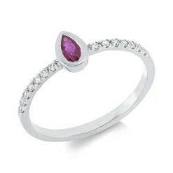 Ring Tropfen aus 750 Weißgold Rubin 0,27ct rot 14 Brillanten 0,13ct TW-SI B:6,3mm